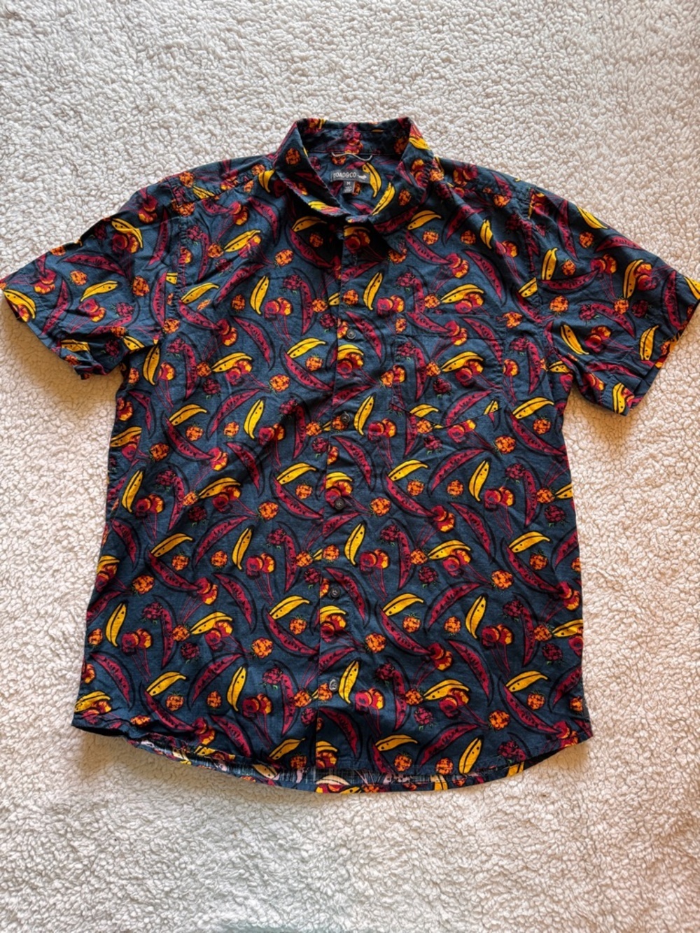 Toad and co // Men's Short Sleeve Navy Tropical Print Shirt size medium wi1